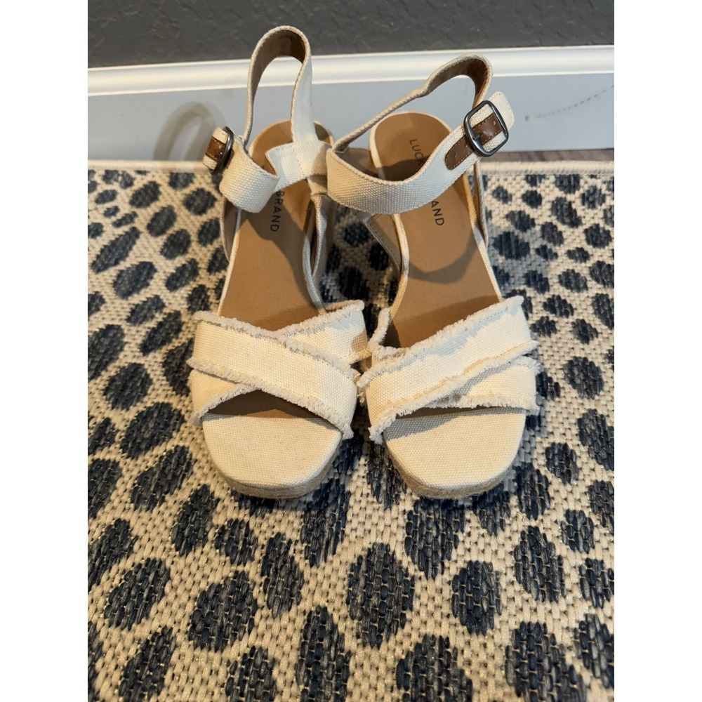 Lucky Brand Strappy Mindra Espadrille Wedge Sandals Cream 7.5 New